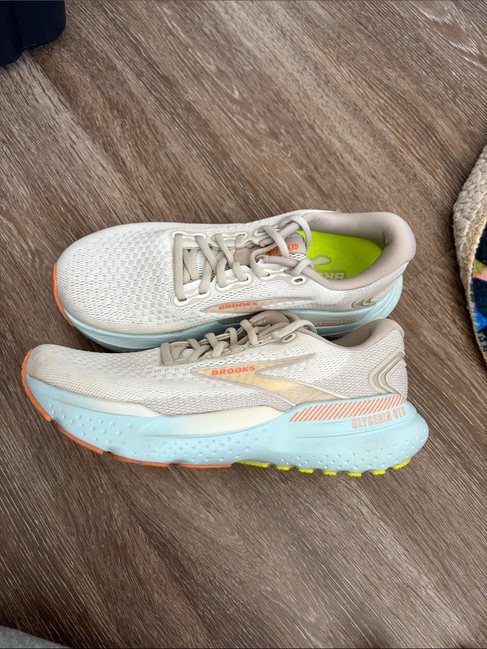 Brooks Women's Glycerin GTS 21 Running Shoes - Beige with Light Blue and Coral